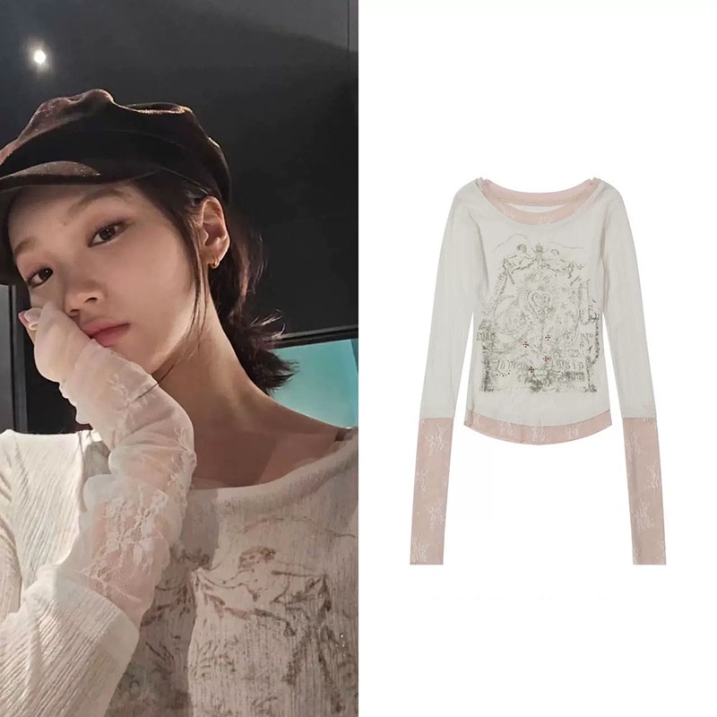 金采源同款烫钻肌理感褶皱T恤女