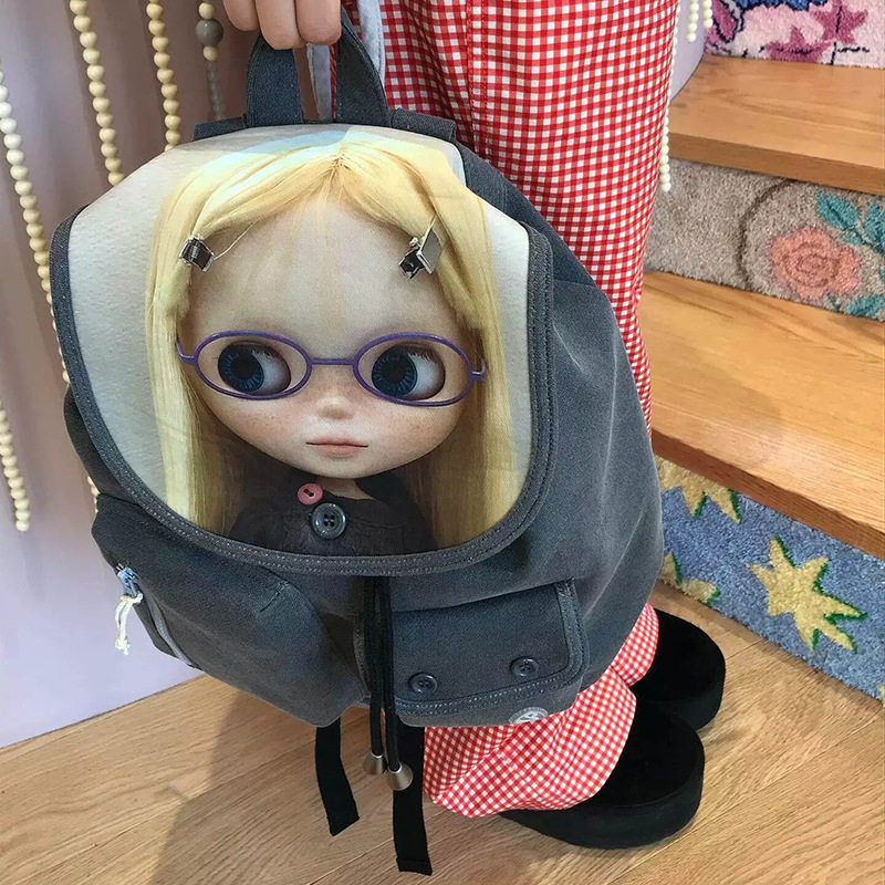 Coyseio X Blythe联名卡通娃娃数码印花双肩包复古休闲潮流背包女