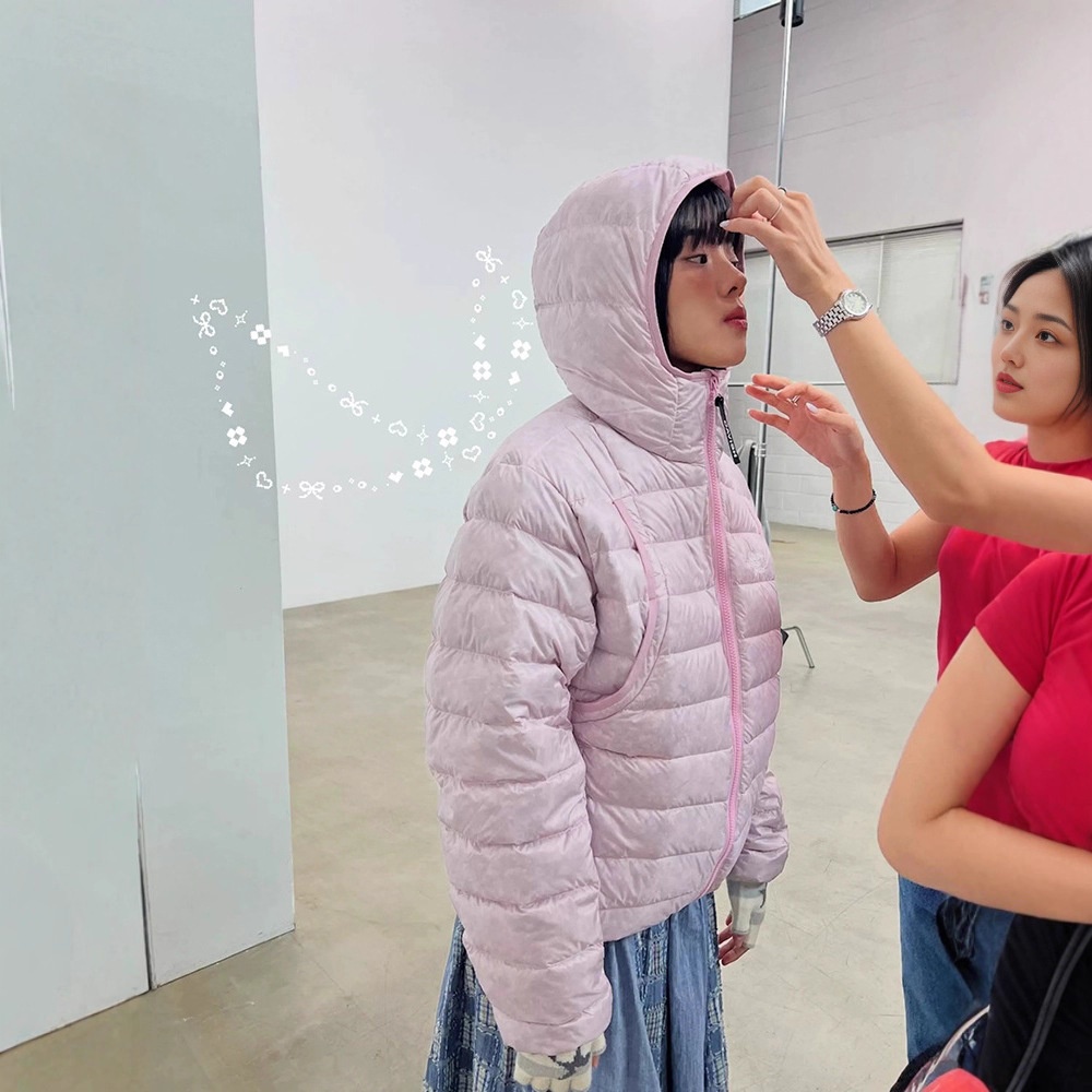 韩国cavish纯色字母连帽羽绒服女