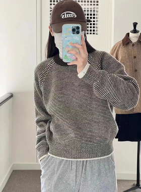 NOTHING WRITTEN现H26春新款宽松显瘦休闲百搭圆领水波纹羊毛毛衣