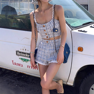 套装 ins设计感穿搭独家风小香风吊带短裤 韩国东大门韩版 现H25夏款
