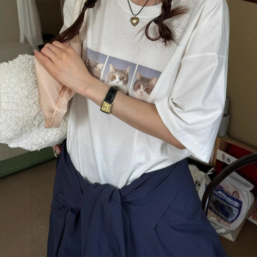 韩国Ribbonbit猫咪印花短袖T恤女