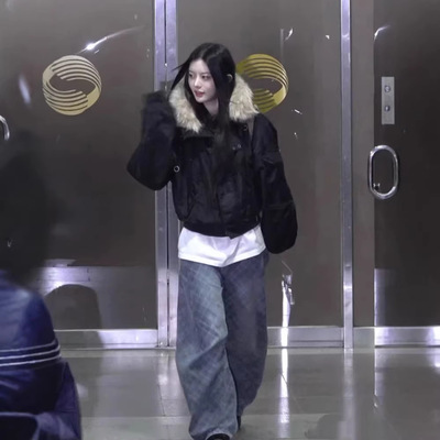 朴敏珠同款连帽加绒抽绳夹克外套