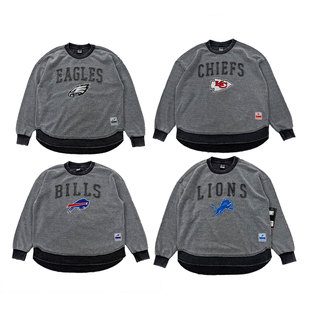 经典美式橄榄球LOGO洗水做旧春秋套头圆领外穿长袖T恤卫衣男女NFL