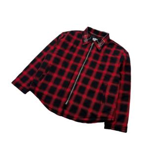 美式OOTD廓形宽松经典黑红格子刺绣翻领秋冬休闲衍棉拉链夹克外套