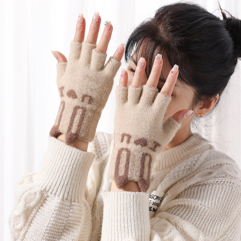 半指手套女秋冬季韩版简约保暖防寒针织毛线手套学生写字工作露指,服饰配件/皮带/帽子/围巾,手套,淘宝优惠券,粉丝福利购,淘宝优惠卷
