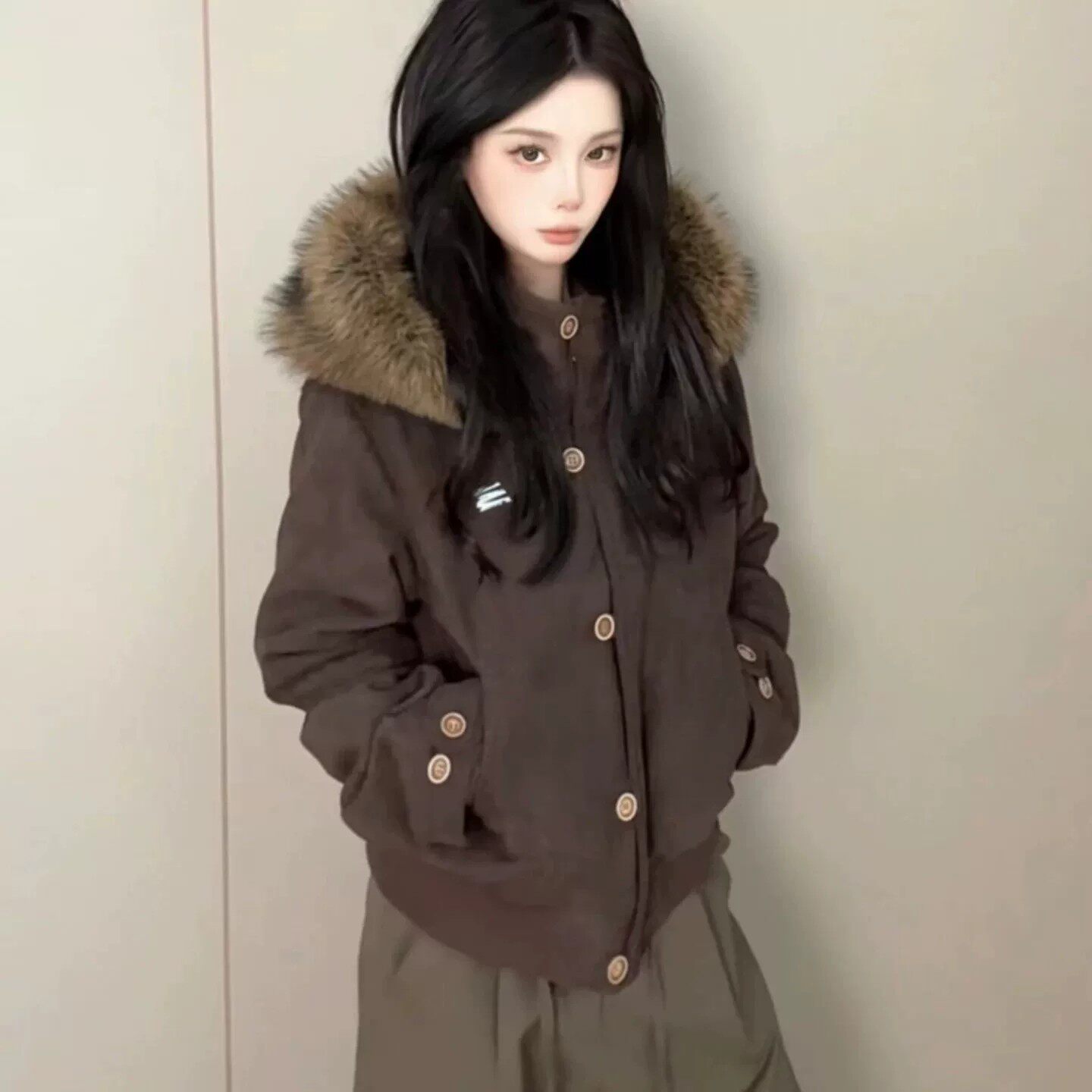 美式复古麂皮绒棉服女冬季新款小个子加绒加厚保暖短款夹克外套潮
