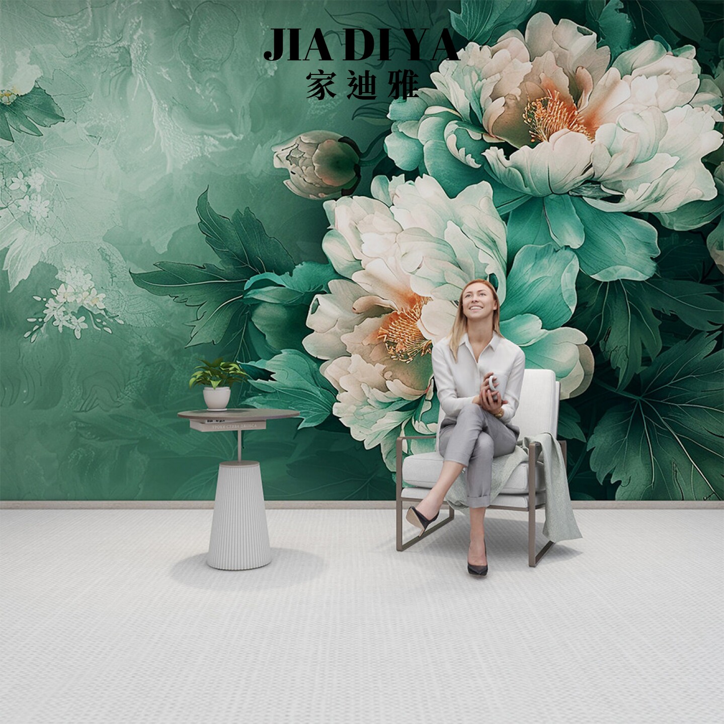 美式乡村田园牡丹花朵装饰壁纸客厅沙发卧室会所酒店电视背景墙纸