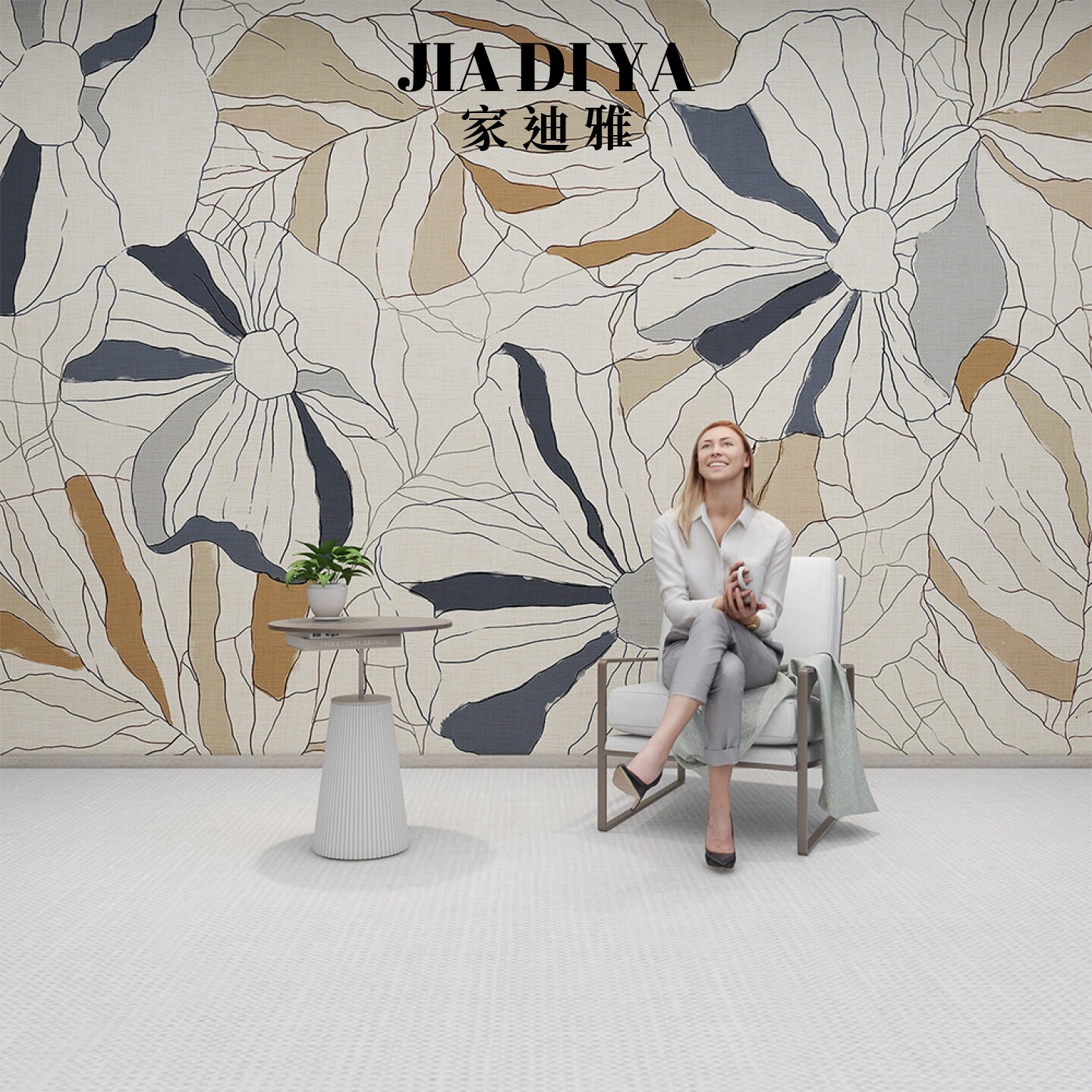 美式墙纸田园乡村植物花朵叶子装饰壁画沙发客厅卧室电视背景墙布