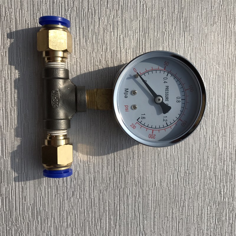 60mm 压力表 带三通 带接外径4mm气管的快插接头 压力0-600kpa