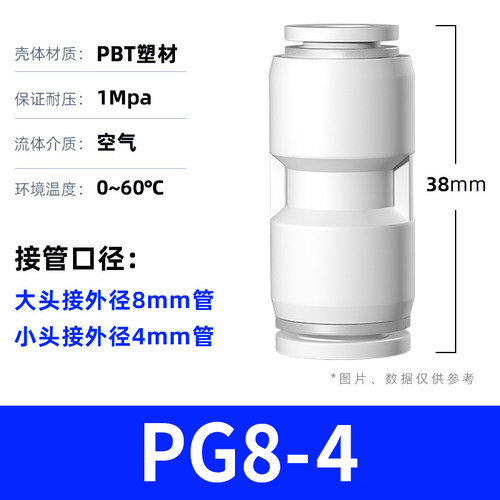 气管快速接头气动直通塑料快插接头PU-04/6/8/10/12/14/16 PG变径