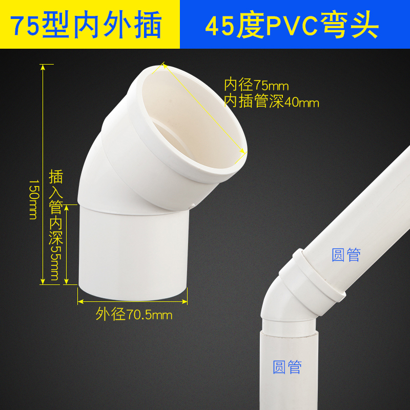 50/75/110/160PVC排水管内外插弯头大小转P接缩口下插雨水接头配