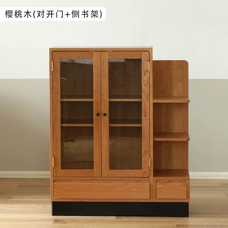 浮生记/实木组合书柜落地书架玻璃门展示柜樱桃木餐边多功能储物