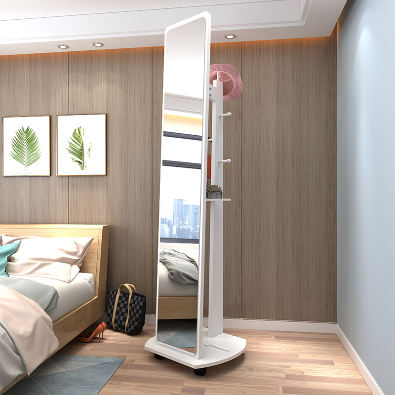 全身镜穿衣镜旋转试衣镜落地镜换衣镜立体镜子粉色女卧室家用简约