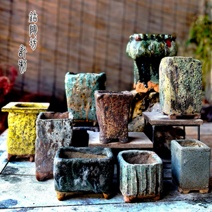 手工粗陶花瓶花盆缺口复古高级感侘寂风花器韩式陶瓷透气老桩简约