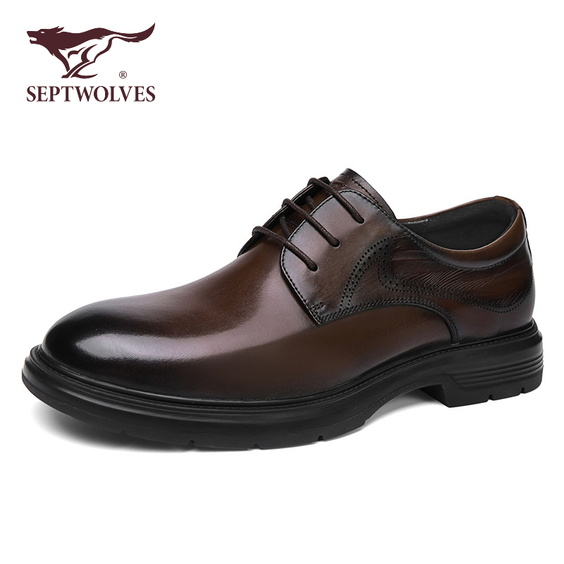 七匹狼黑色高档舒适德比鞋婚鞋
