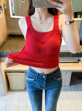 带胸垫吊带背心大红色本命年内搭外穿喜庆秋冬打底1222k