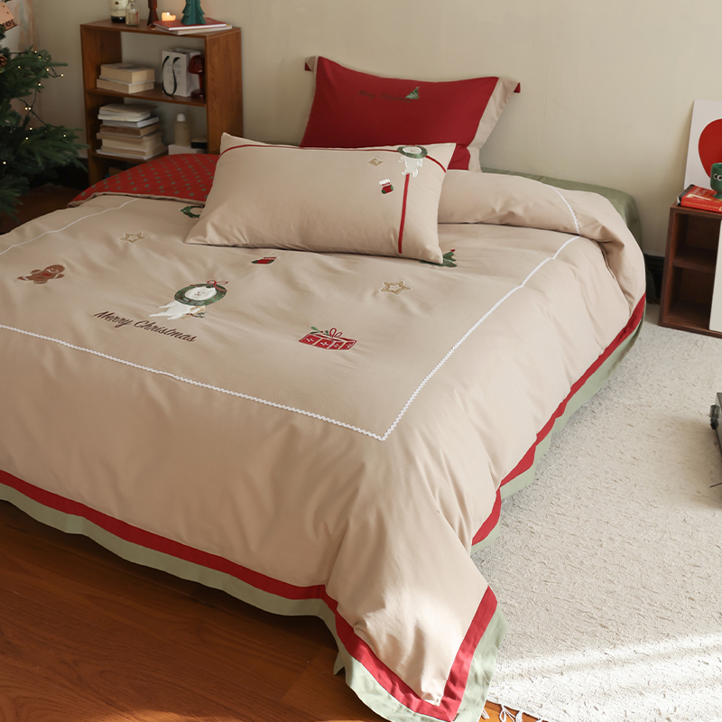 全棉磨毛撞色卡通圣诞新品四件套