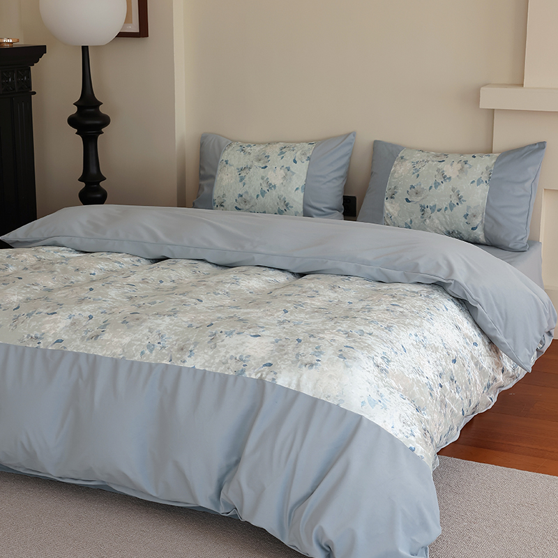 新中式复古丝绒花卉印花四件套