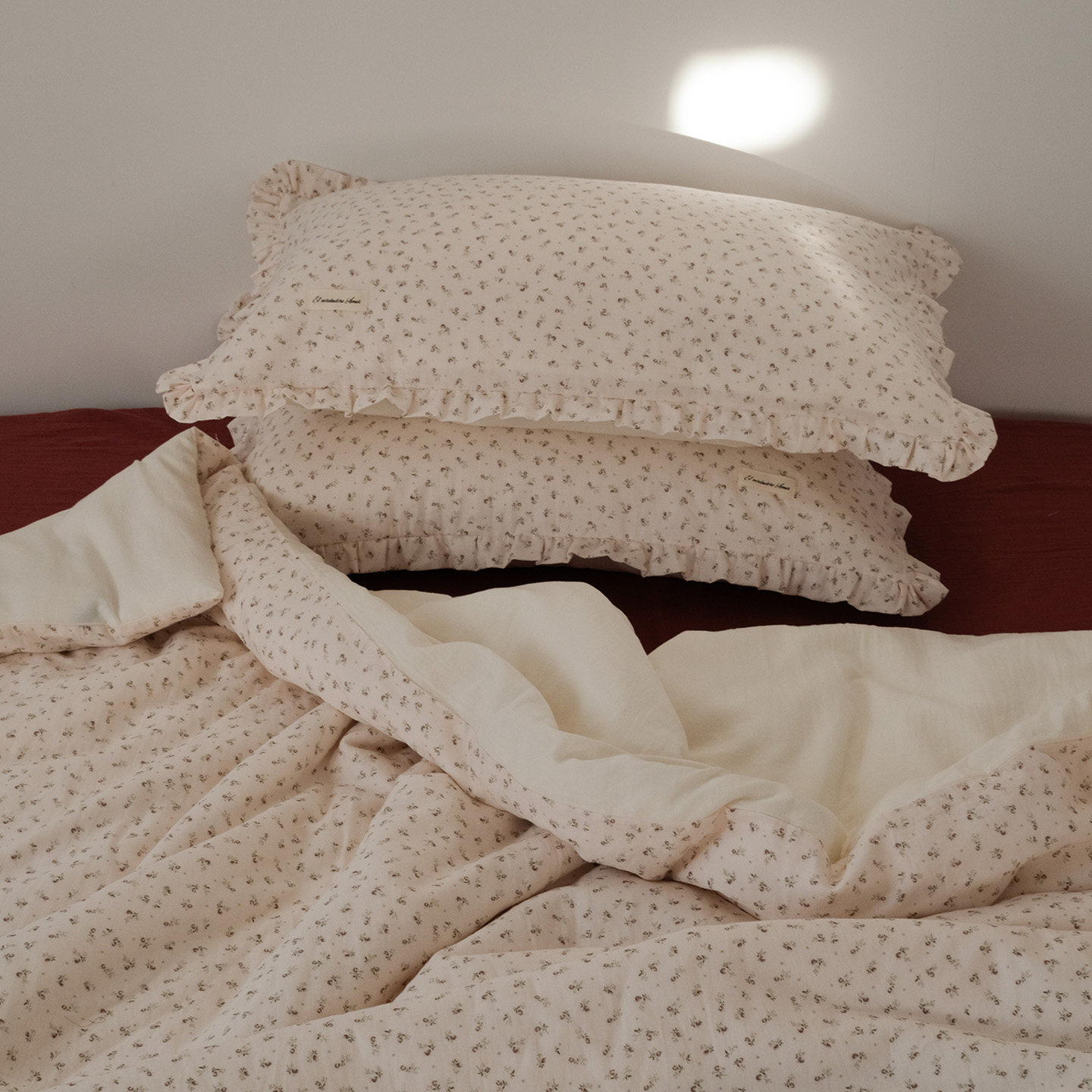 Spendtime原创早春复古碎花褶皱双层纱A类全棉床单四件套亲肤透气