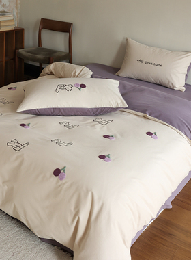 花时间生活纯棉婴儿棉磨毛四件套全棉可爱卡通猫咪被套床单床品