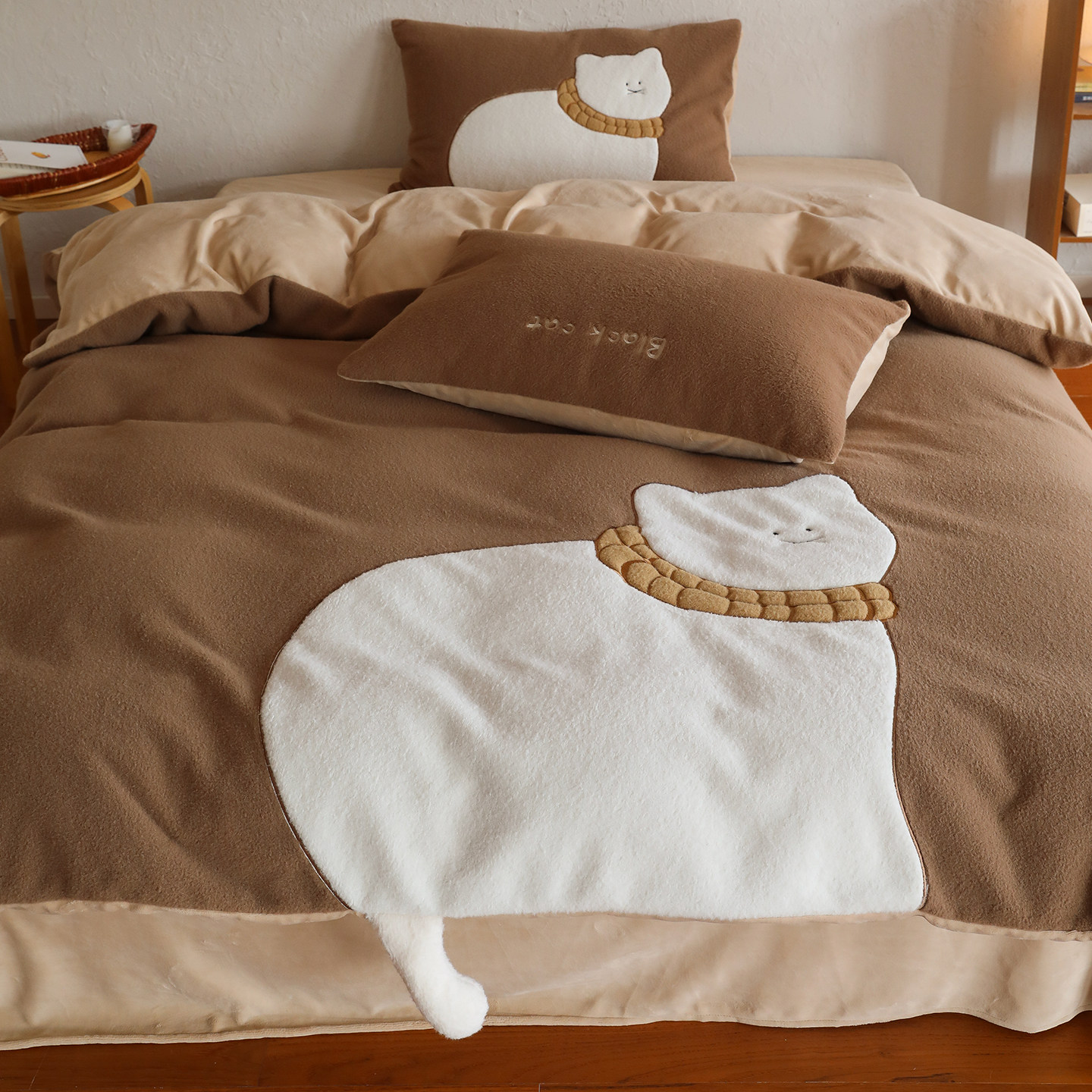 花时间生活重磅冬季牛奶绒贴布绣拼色蓄热保暖加厚床上用品四件套,床上用品,床品套件/四件套/多件套,淘宝优惠券,粉丝福利购,淘宝优惠卷