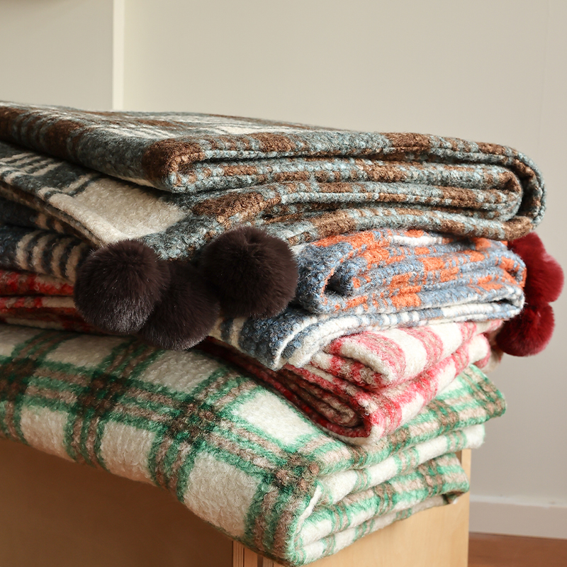 复古格子羊卷妮午睡沙发车载毯子