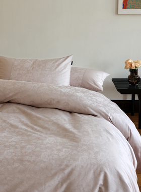 花时间生活韩式粉色贡缎四件套全棉长绒棉玫瑰提花四季纯棉床品