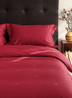 花时间生活长绒棉全棉床单四件套双股中式结婚庆柿子红色陪嫁床品