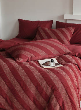 花时间生活高级感提花婚庆四件套红色纯棉喜被水洗亲肤新婚床品