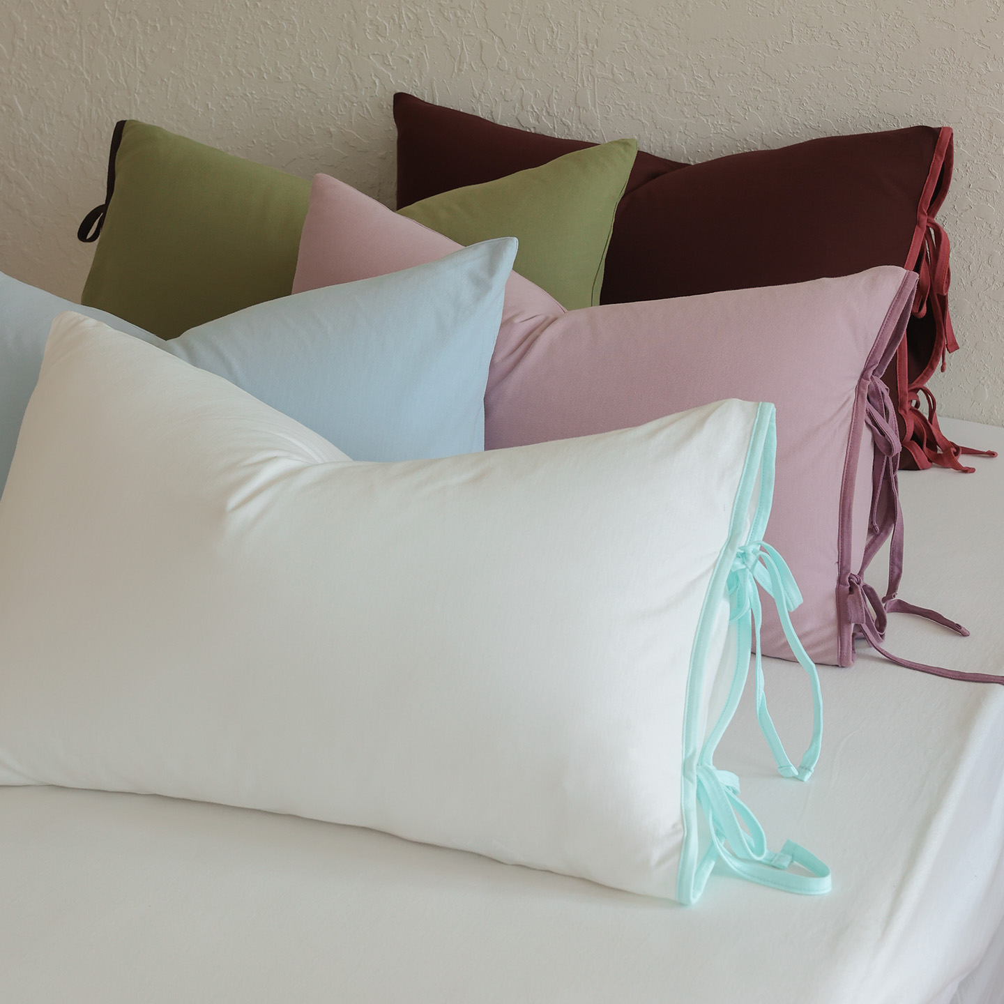 全棉纯棉拼色绑带枕套