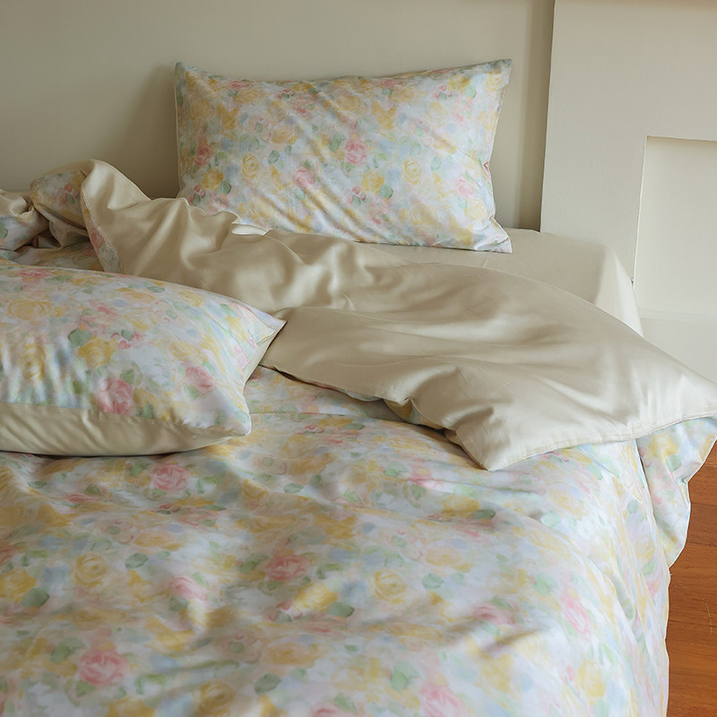 花时间生活春夏浪漫田园花卉印花被套柔软天丝棉亲肤床单四件套,床上用品,床品套件/四件套/多件套,淘宝优惠券,粉丝福利购,淘宝优惠卷