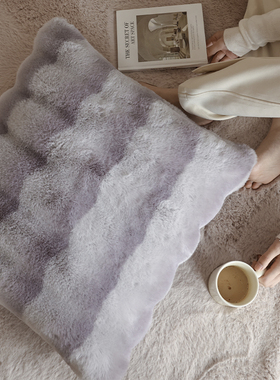 花时间生活绛紫色渐变貂绒兔毛抱枕沙发床头腰枕靠背枕头含芯方枕