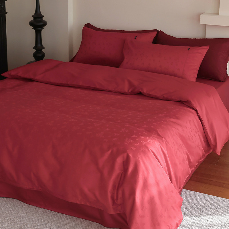 花时间生活轻奢纯棉贡缎红色婚庆四件套柔软全棉提花新婚床上用品,床上用品,床品套件/四件套/多件套,淘宝优惠券,粉丝福利购,淘宝优惠卷