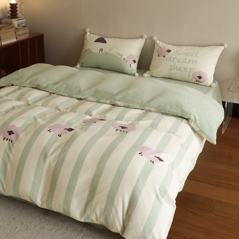 床单款4件牛奶绒卡通蓄热保暖