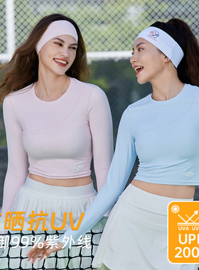 FIZZCOCO春夏新款运动上衣女修身长袖T恤网球训练服短款健身打底