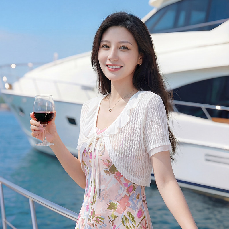 短袖蕾丝上衣女夏季2026新款吊带裙子外搭开衫薄款披肩罩衫小外套