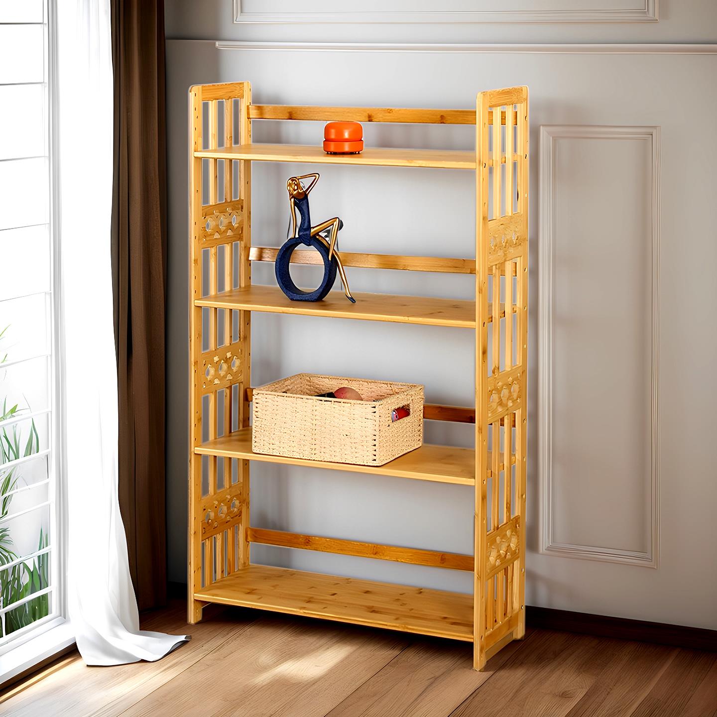 楠竹实木书架一体靠墙可移动置物架落地儿童书柜初中生专用桌面