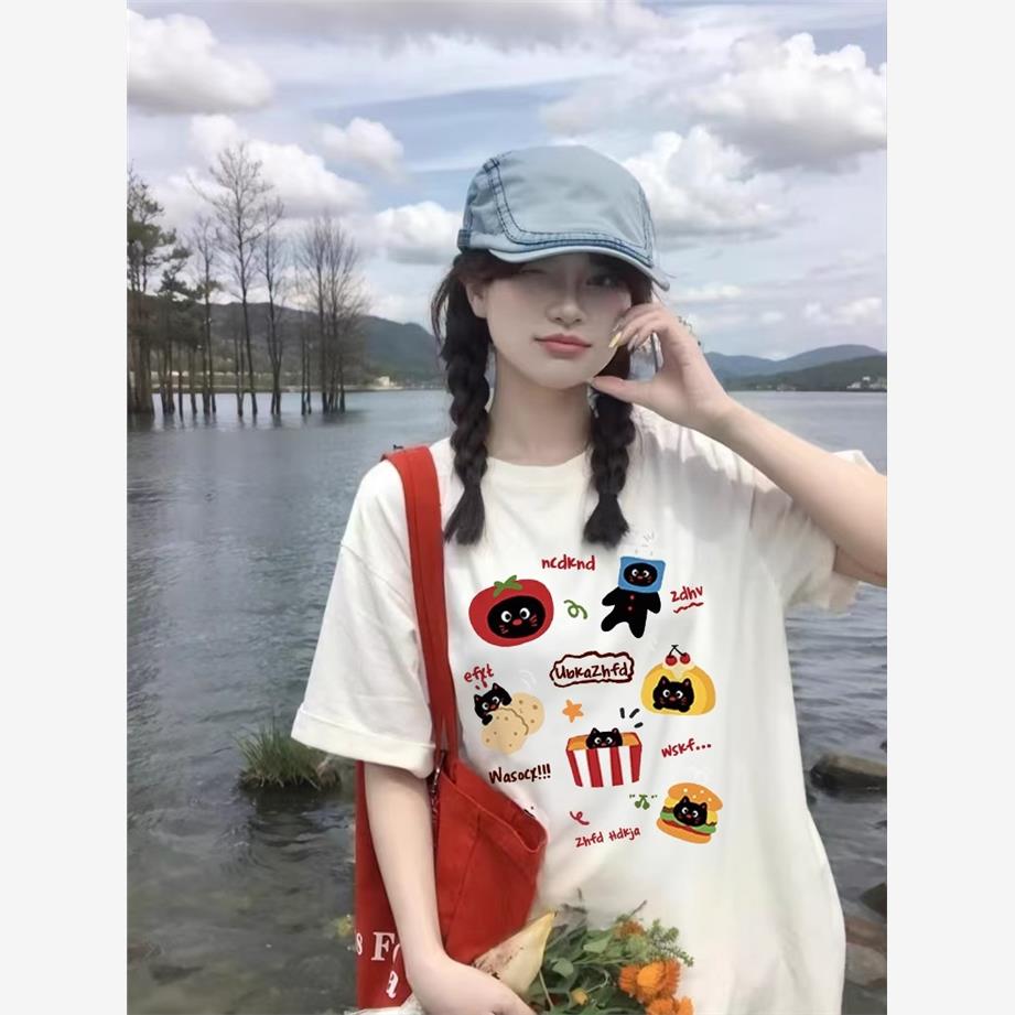 重磅纯棉白色短袖t恤女2025新款爆款宽松设计感美式高街半袖上衣