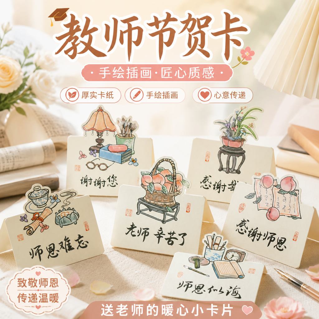 教师节立体对折手写留言贺卡