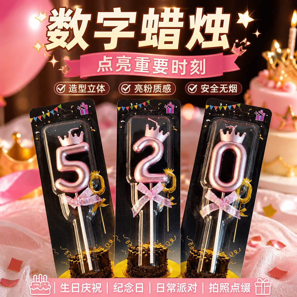 网红皇冠蝴蝶结数字蜡烛生日派对