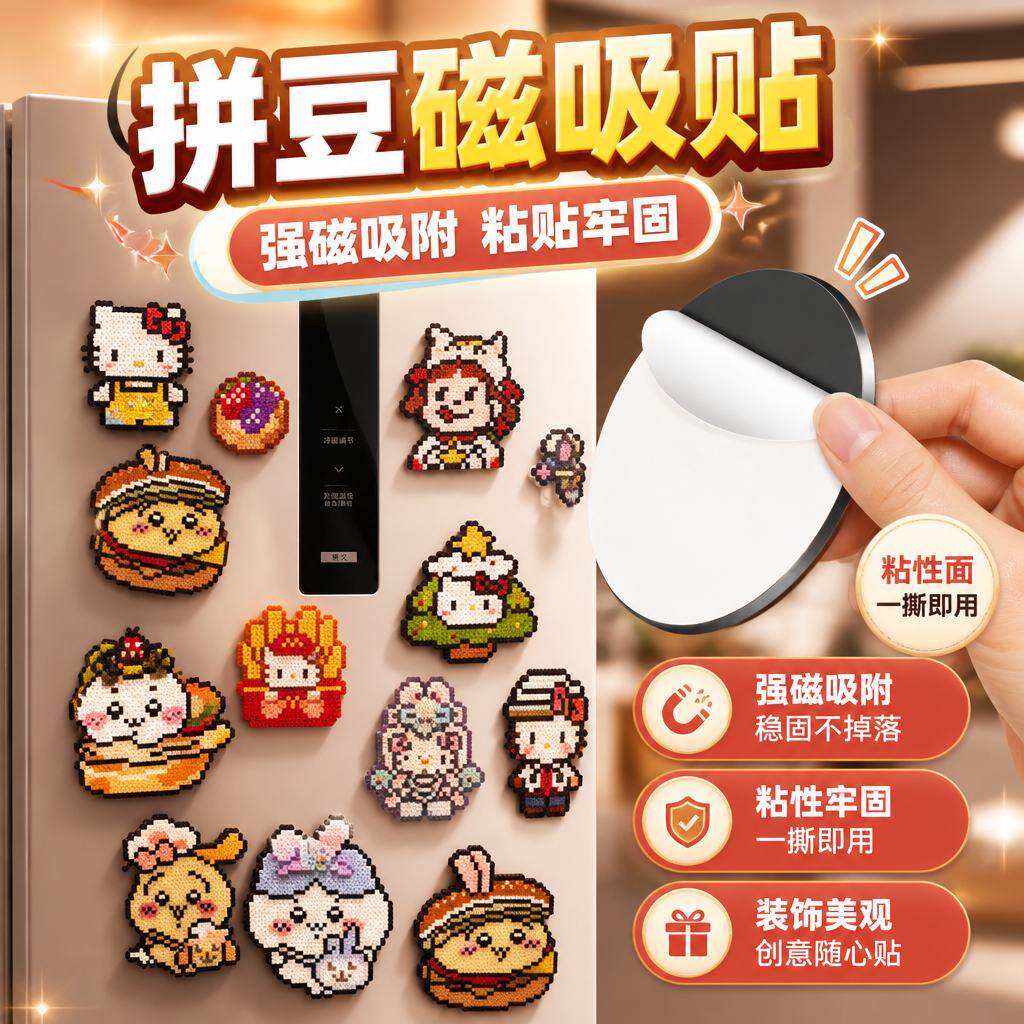 拼豆冰箱贴背胶磁铁磁吸贴片手工DIY配件教学教具软磁力贴吸铁石
