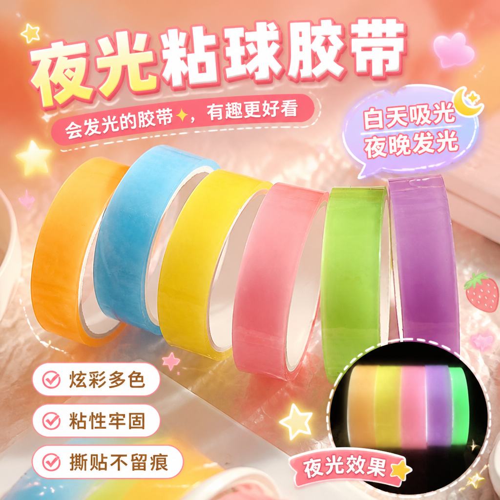 ins风透明冰透粘球胶带解压