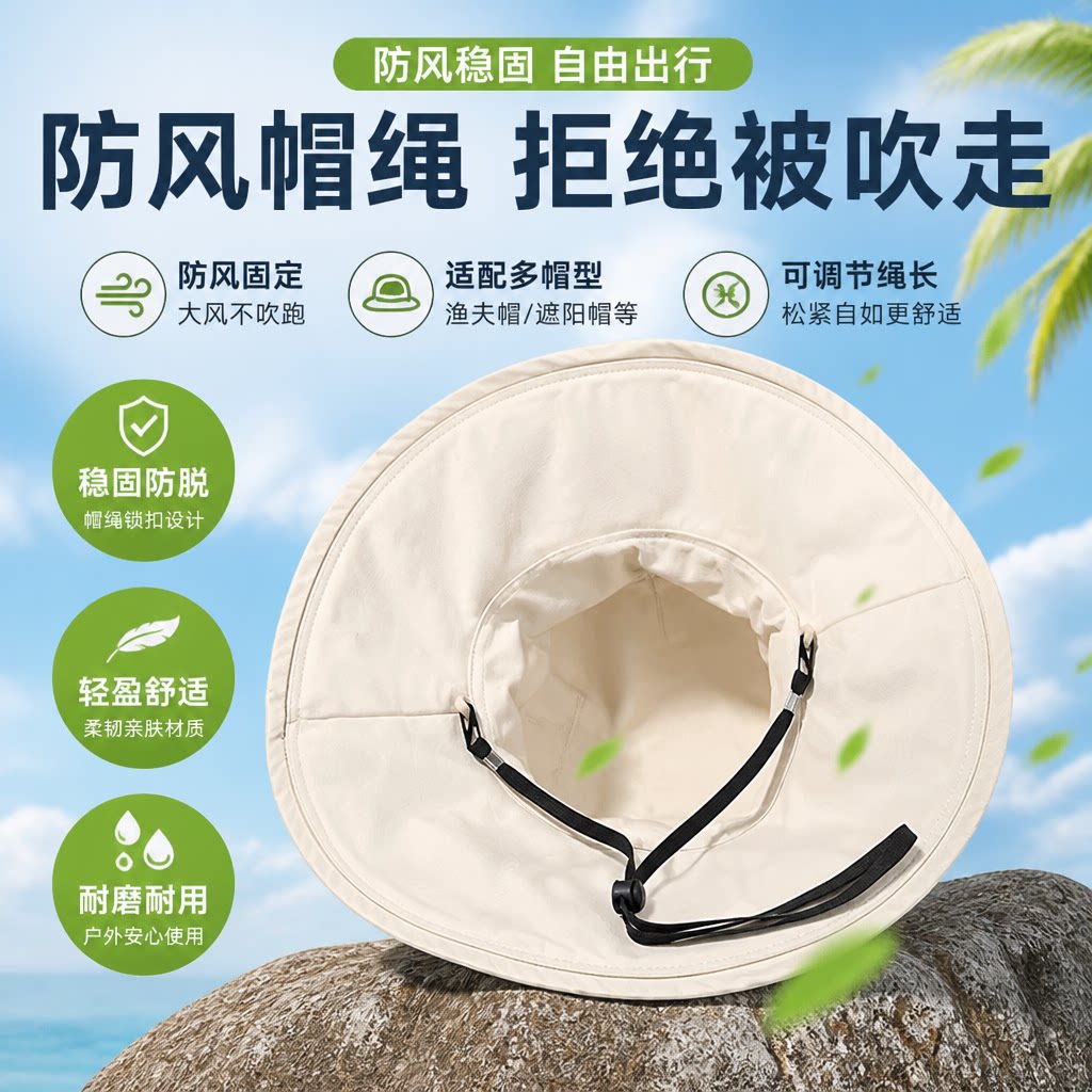 加粗女士防风防掉渔夫帽带