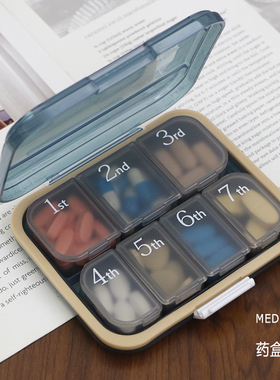 药盒便携一周七天星期可拆药品药片分装收纳吃药避光随身密封药盒