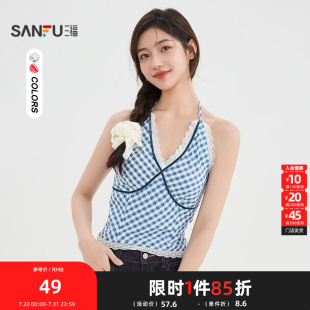 蕾絲V領(lǐng)設(shè)計(jì)后背打攬吊帶上衣女裝 三福背心2025夏季 501669