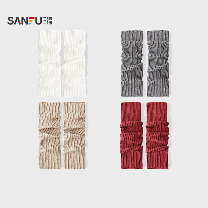 三福 女袜套单双装 甜系简约抽条肌理纹柔软腿套女袜袜子846434