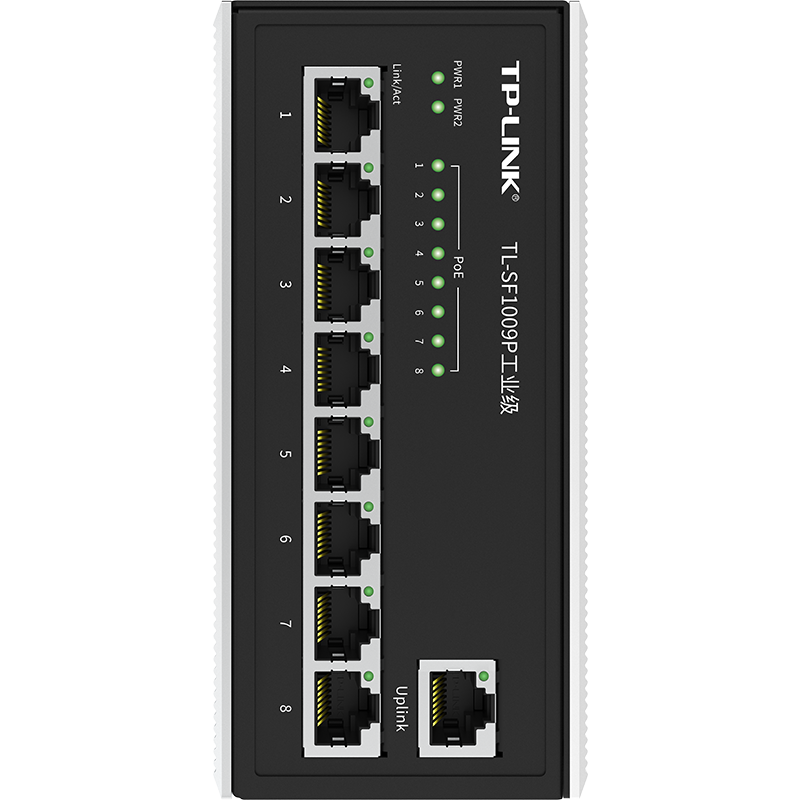 普联TP-LINK TL-SF1009P工业级百兆9口PoE网络交换机DIN导轨式工业环境分线分流器无线AP监控摄像头PoE供电器