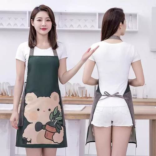 可爱卡通厨房家用擦手不掉色工作服情侣女围腰洋气四季款围裙无袖