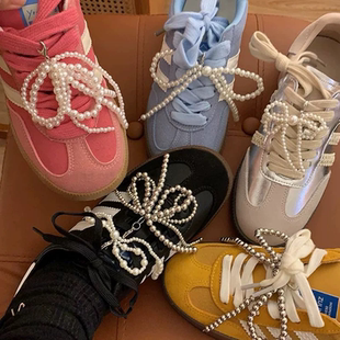 珍珠鞋带配饰samba德训鞋ins风银色蝴蝶结装饰扣运动鞋花小众百搭